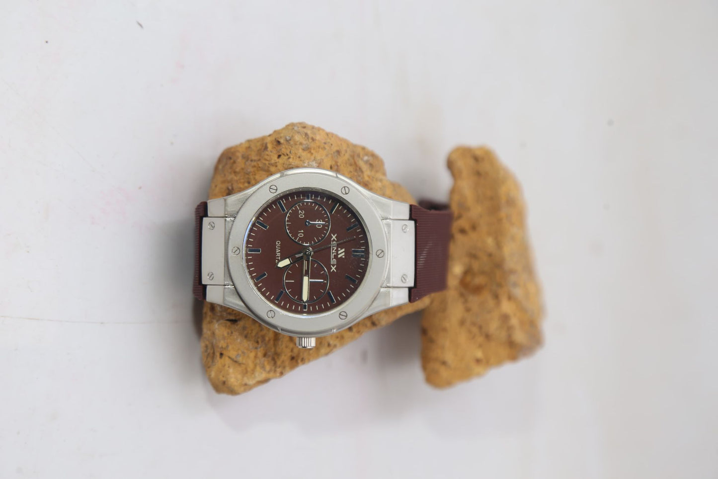 Hublot Style Quartz Men’s Watch – Brown Dial, Stainless Steel Case, Luxury Business Wristwatch