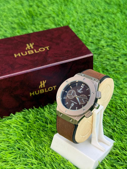 Hublot Style Quartz Men’s Watch – Brown Dial, Stainless Steel Case, Luxury Business Wristwatch