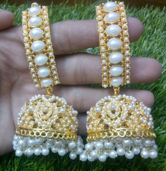 Traditional Pearl Jhumka Earrings – Gold Plated Bridal & Party Wear Jewelry