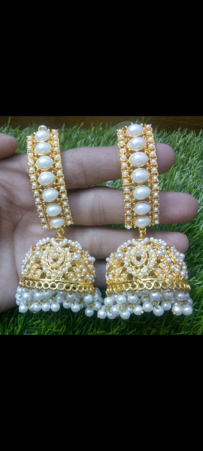 ✨ Multicolor Stone & Pearl Traditional Jumka Earrings – Handmade Ethnic Jewelry