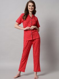 Lulu & Sky Women’s Shirt Collar Night Suit – Stylish Cotton Sleepwear