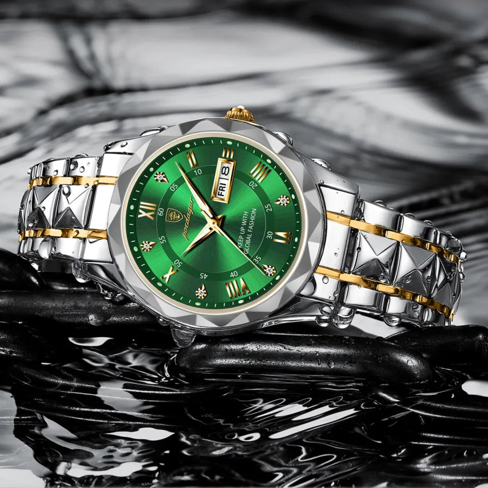 Pagodaar Men’s Luxury Watch – Green Dial Stainless Steel Two-Tone