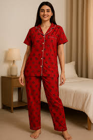 Lulu & Sky Women’s Shirt Collar Night Suit – Stylish Cotton Sleepwear