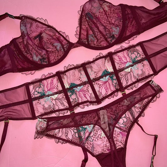 Victoria’s Secret Pink Unlined Bra Set with Garter & Teddy – Sizes 36D, 38DD